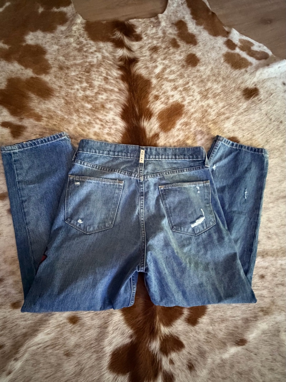 Ariat Blue Denim Boyfriend Jeans with Red Rose Patch - Picture 2 of 3